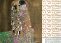 Vintage Gustav Klimt The Kiss 1972 offset lithograph art poster showing the embracing couple in rich gold tones.