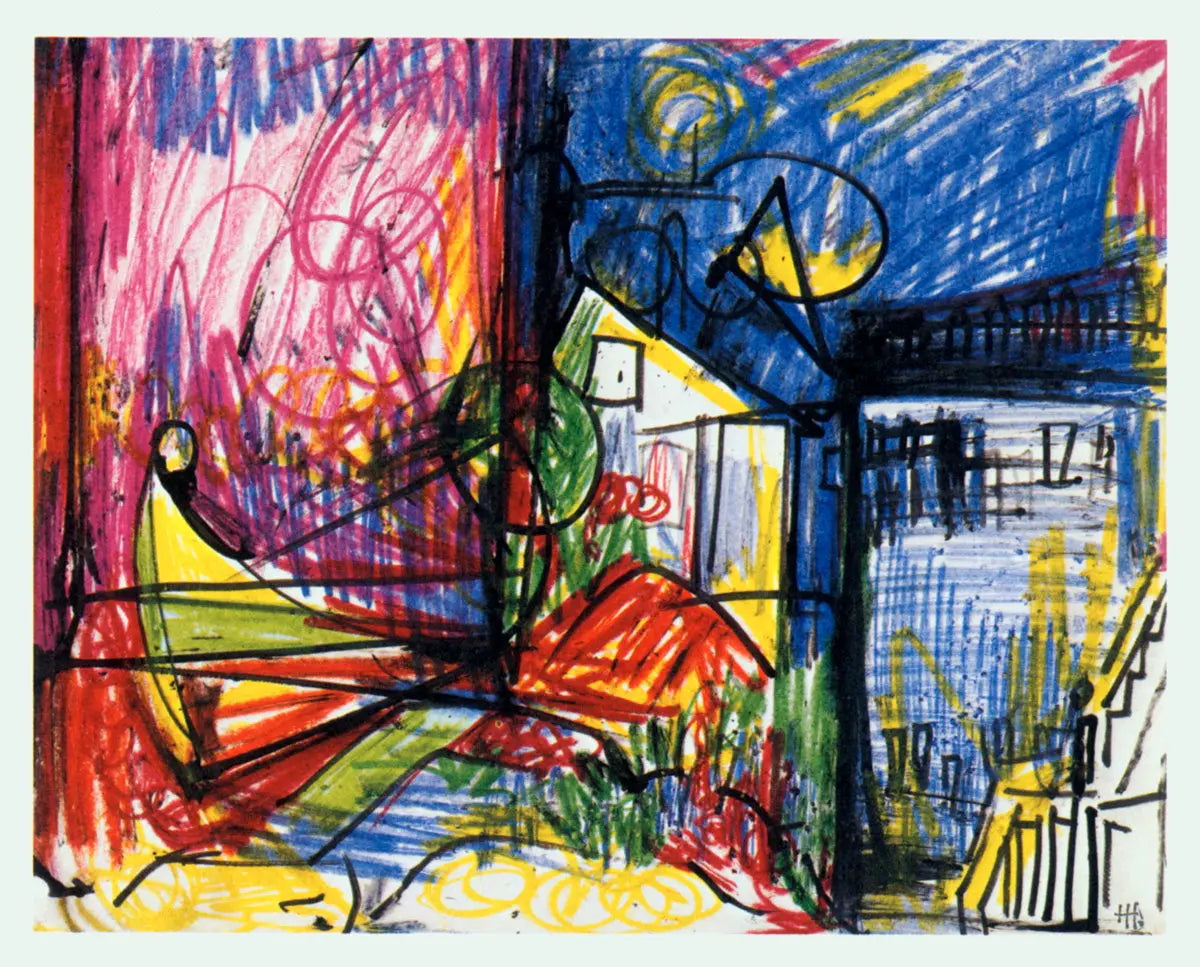 Hans Hofmann Landscape 1980 abstract expressionist offset lithograph art poster showcasing vibrant, bold brushstrokes and textured composition.