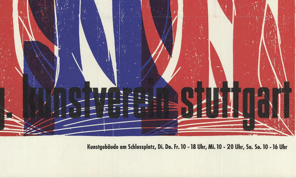 Original lithograph poster by Hap Grieshaber for Württemberg Art Association Stuttgart, 1969, featuring abstract art and vibrant colors.
