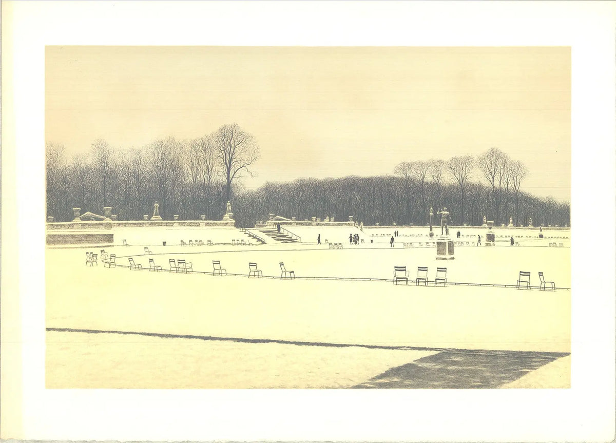 Original Harold Altman lithograph of a park scene from 1970, showcasing fine art print details and vibrant colors.