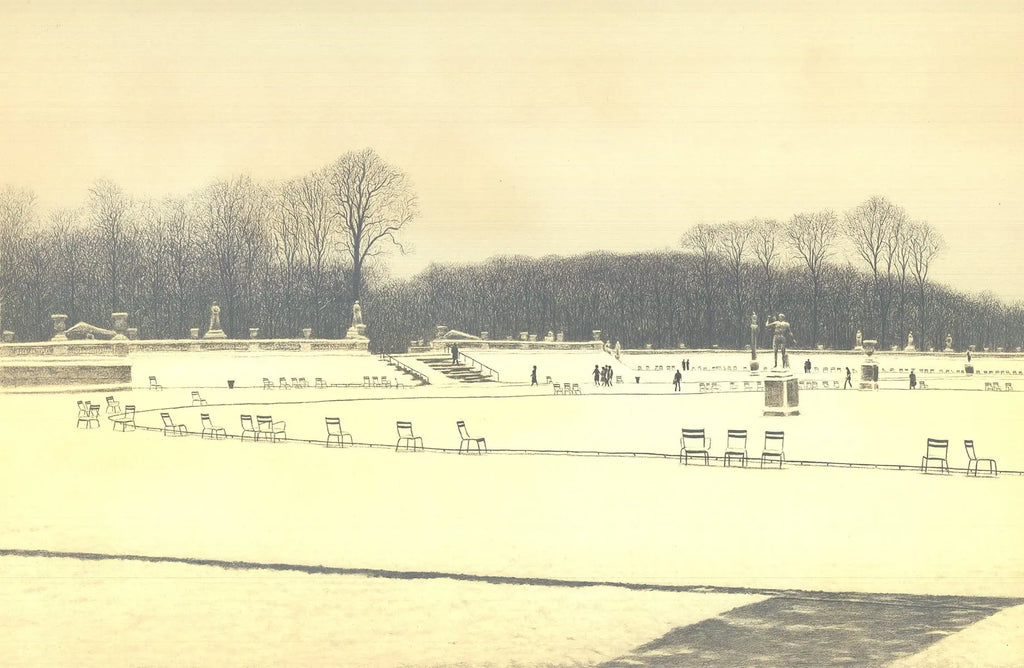 Original Harold Altman lithograph of a park scene from 1970, showcasing fine art print with detailed landscape elements.
