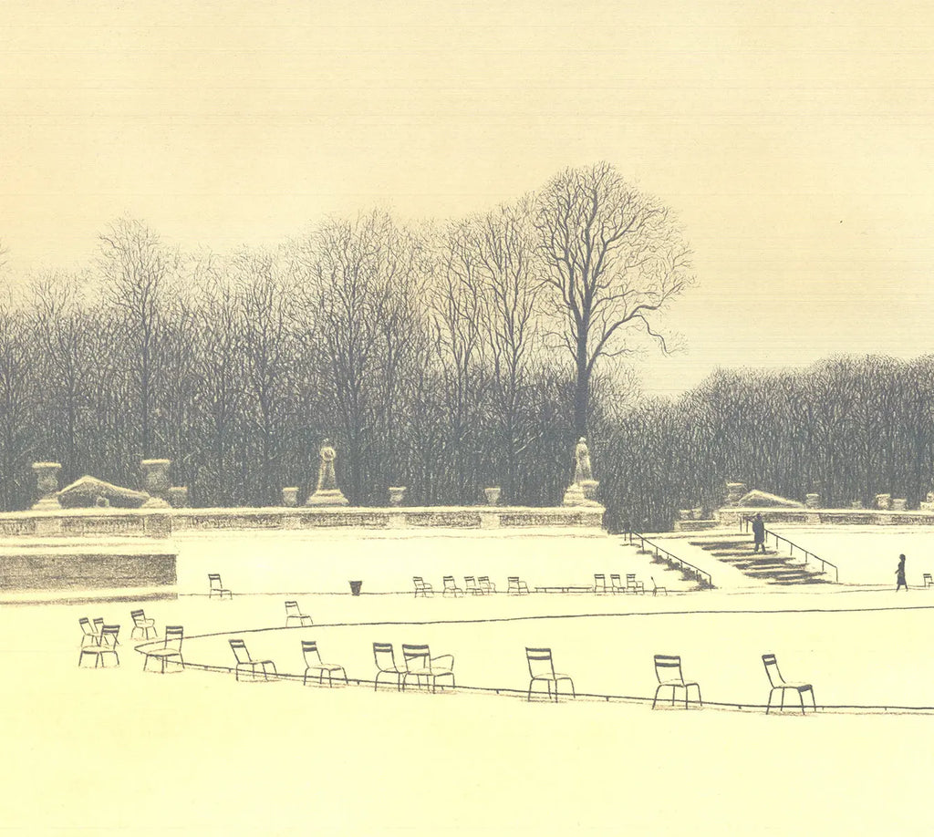 Original Harold Altman lithograph of a park scene from 1970, showcasing detailed fine art print with natural landscape elements.