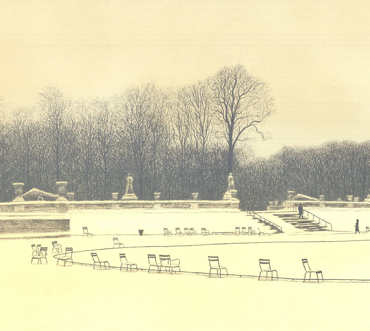 Original Harold Altman lithograph of a park scene from 1970, showcasing detailed fine art print with natural landscape elements.