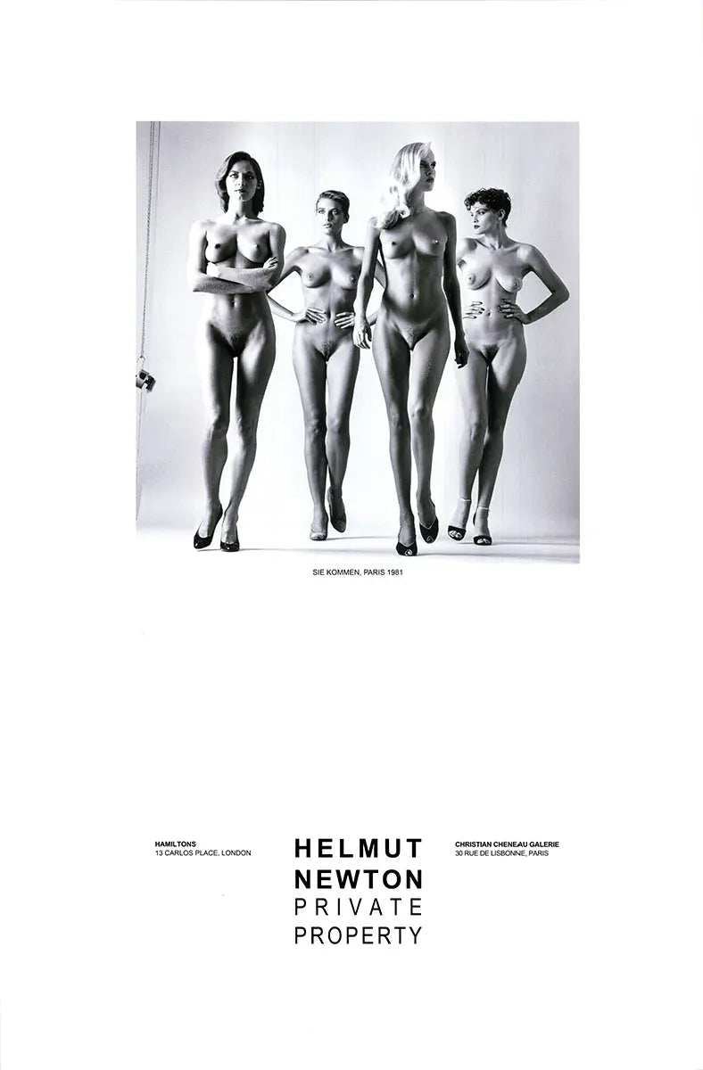Original Helmut Newton They Are Coming 1985 offset lithograph poster featuring bold black and white photography style.