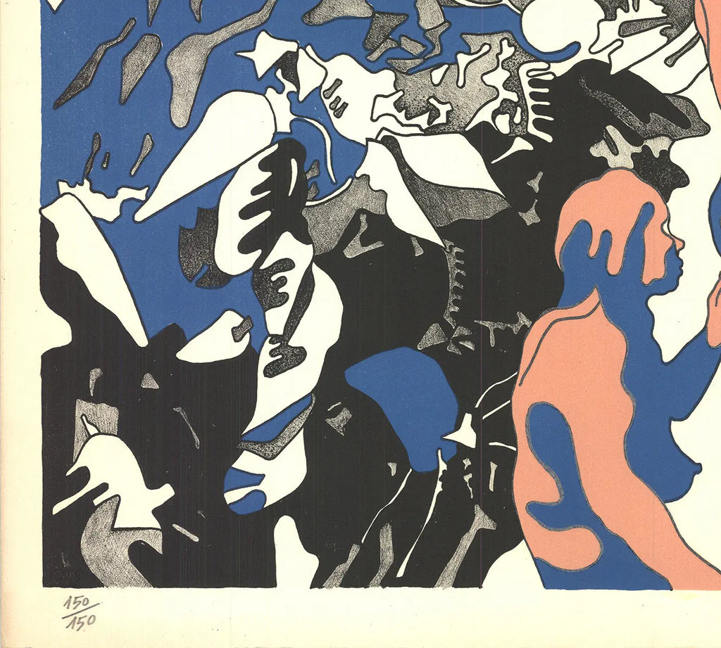 Henri Cueco signed limited edition original colour lithograph print titled "Untitled" showcasing vibrant abstract artwork.