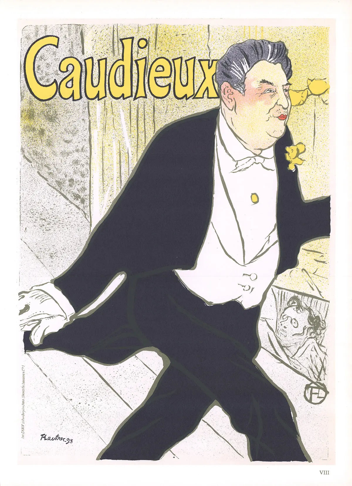 Vintage lithograph art print by Henri de Toulouse-Lautrec featuring Caudieux from 1966, showcasing vibrant colors and intricate details.