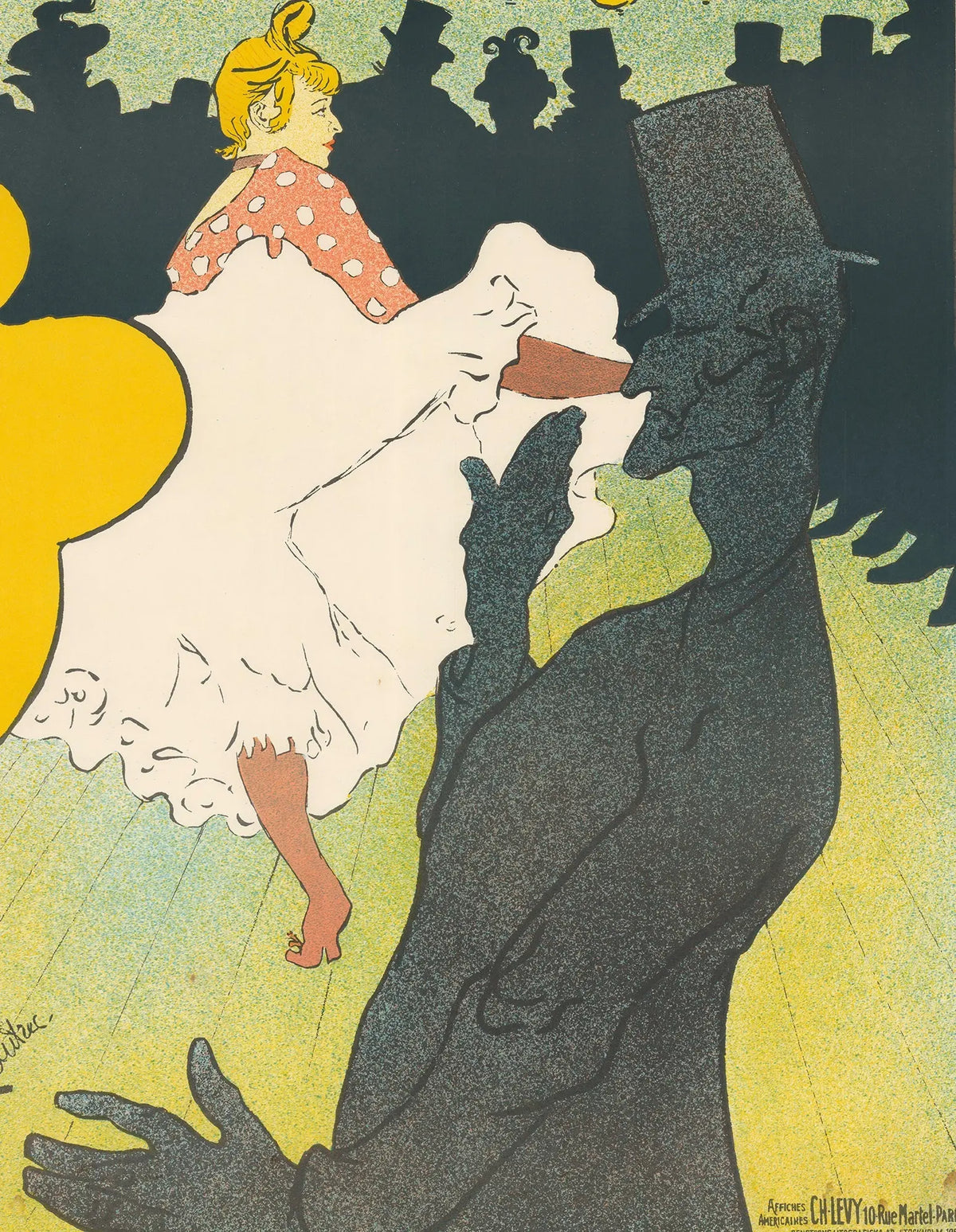 Vintage 1968 Henri de Toulouse-Lautrec Moulin Rouge lithograph poster featuring vibrant colors and iconic cabaret scene artwork.