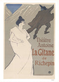 Vintage Henri de Toulouse-Lautrec lithograph titled La Gitane de Richepin, created in 1966, featuring a colorful portrait.