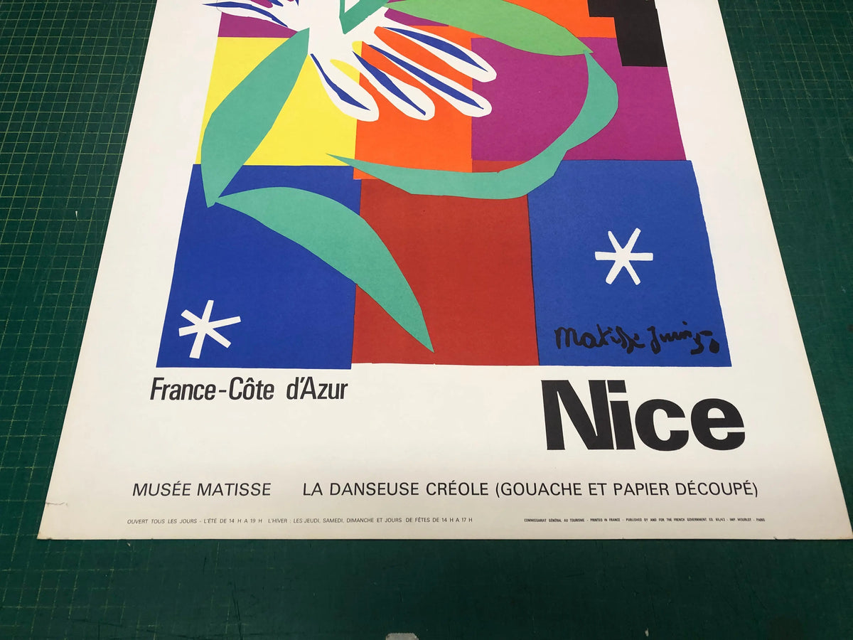 Original lithograph poster of Henri Matisse's La Danseuse Creole from 1965, showcasing vibrant abstract dance figures.