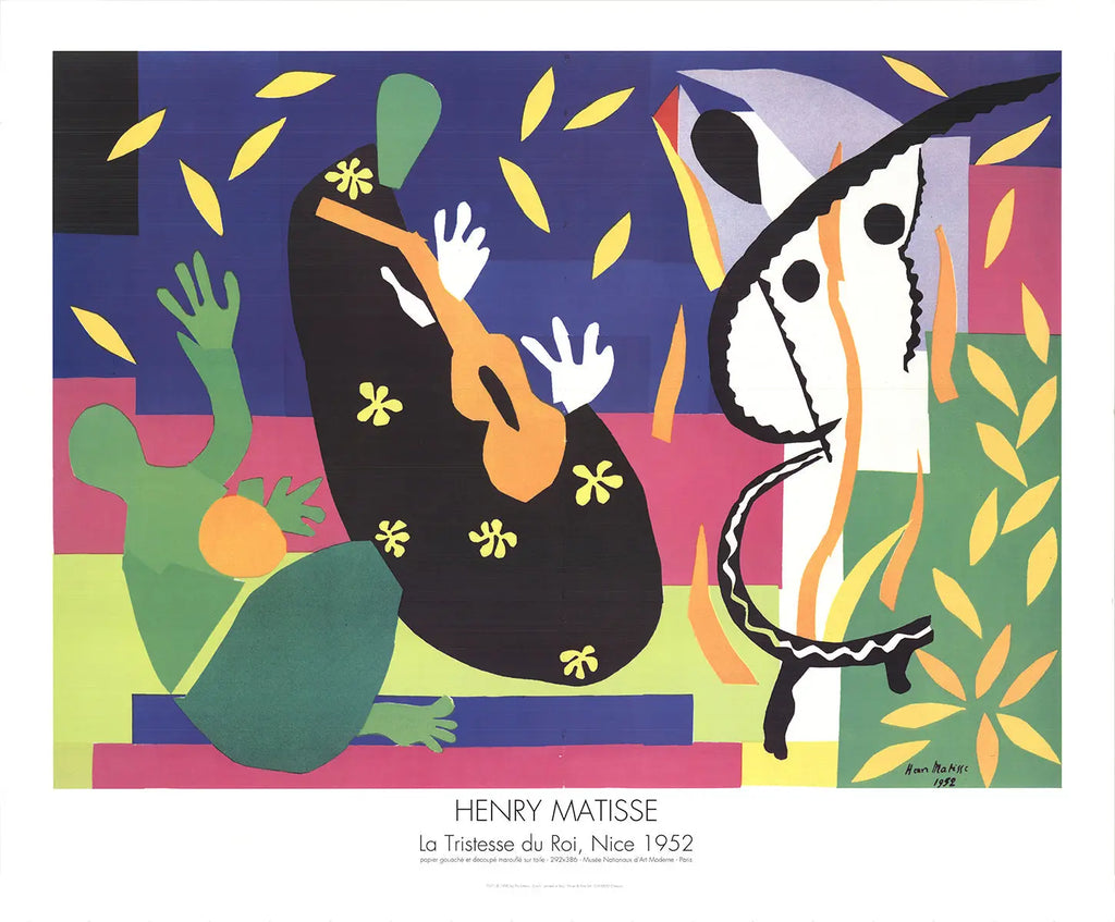 Henri Matisse La Tristesse du Roi 1990 offset lithograph art poster showcasing vibrant colors and abstract design.