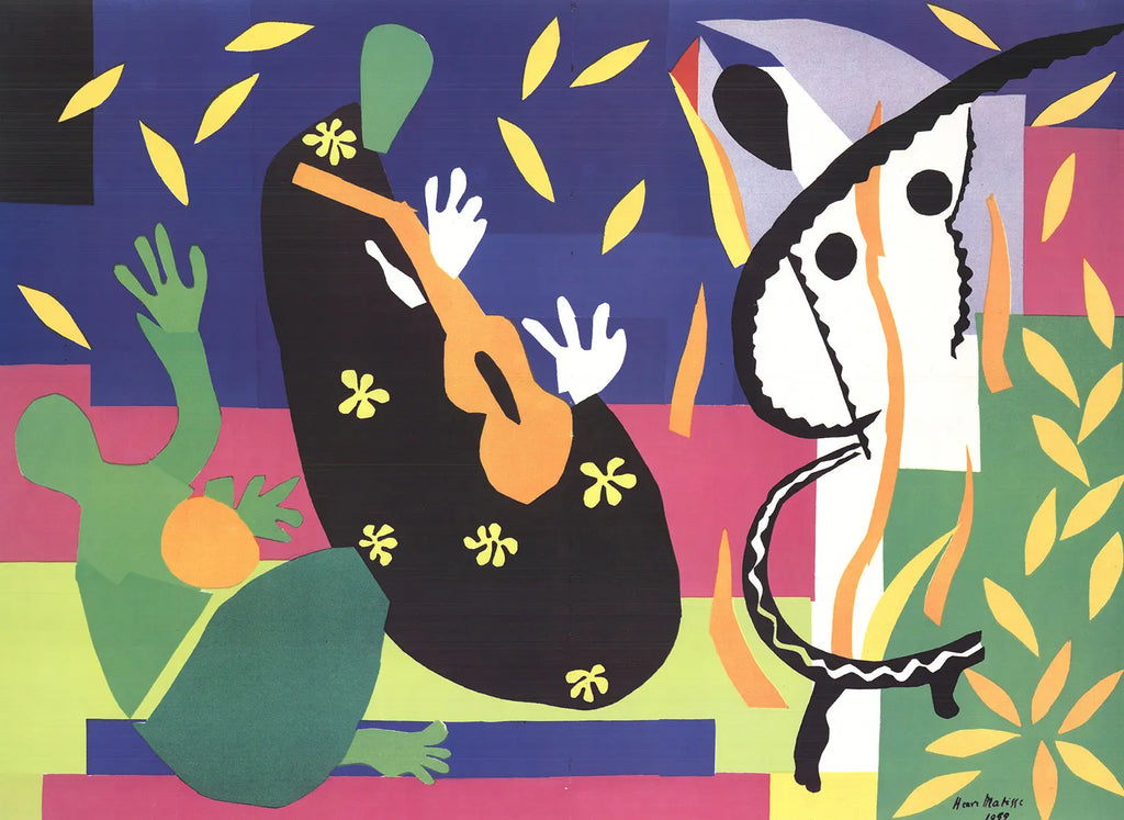 Henri Matisse La Tristesse du Roi 1990 offset lithograph art poster featuring bold colors and abstract design by the renowned artist.