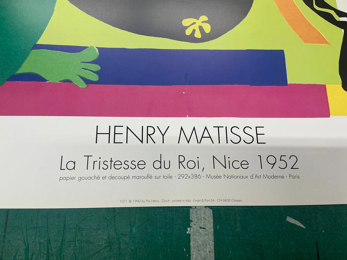 Henri Matisse La Tristesse du Roi 1990 offset lithograph art poster showing abstract shapes and vibrant colors.