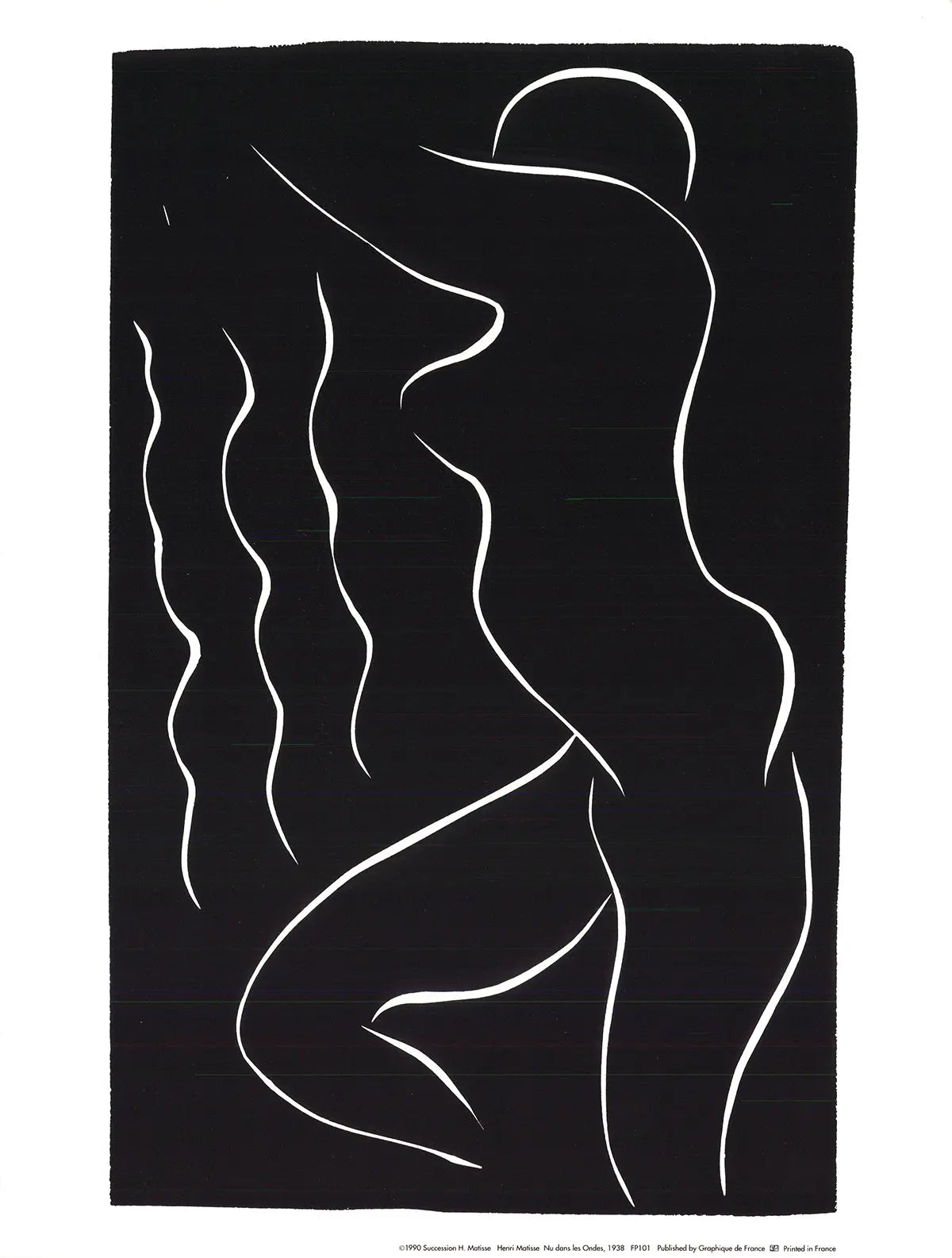 Henri Matisse Naked in the Waves 1990 minimalist offset lithograph art print showing a nude figure in flowing waves.