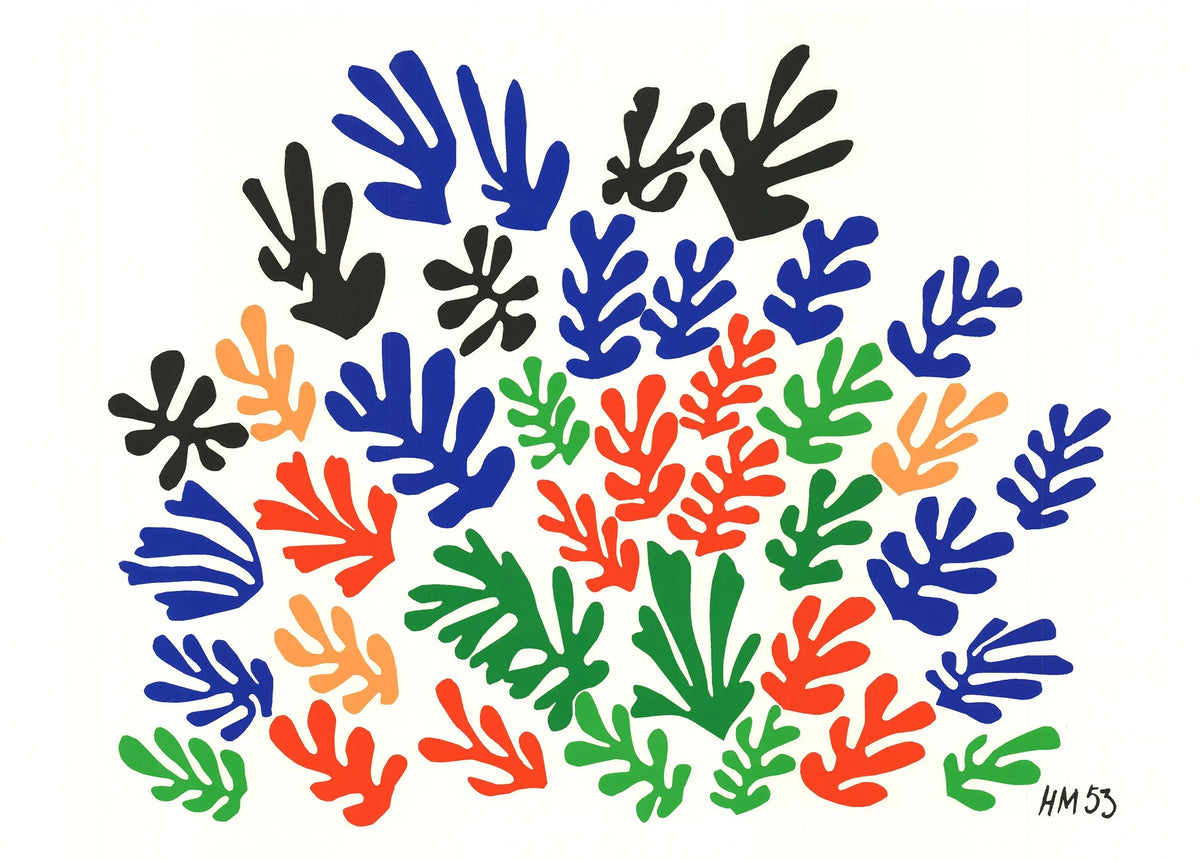 Henri Matisse Spray of Leaves limited edition serigraph print from 2010, showcasing vibrant leaf patterns and bold colors.