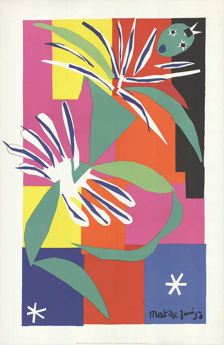Large Henri Matisse Creole Dancer lithograph art poster from 1984 edition showcasing vibrant dance figures and bold colors.