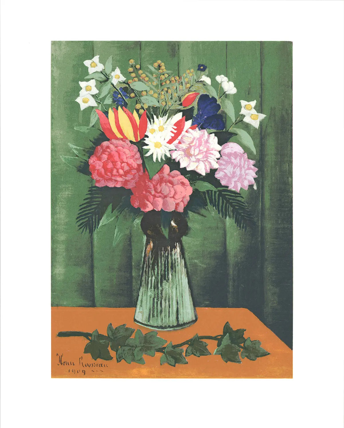 Henri Rousseau Flowers in Vase 1991 Museum Edition serigraph art poster featuring vibrant floral design and detailed botanical artwork.