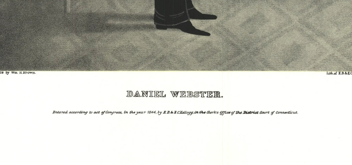 Henry Brown Daniel Webster 1965 portrait offset lithograph art print showing a detailed black and white portrait of Daniel Webster.