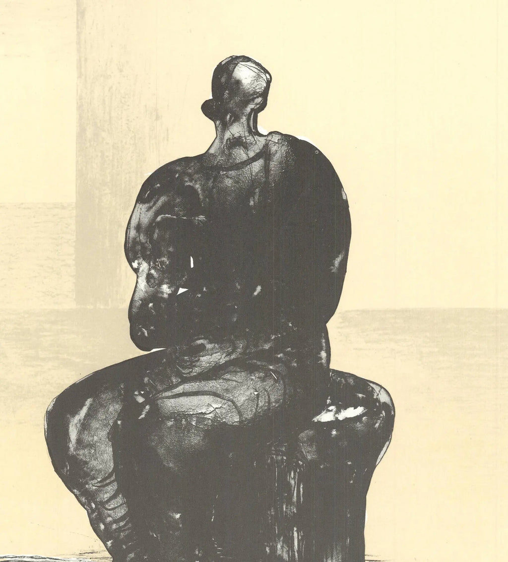 Henry Moore 1975 lithograph poster titled "200 Years of American Growth" featuring abstract artwork on white background.