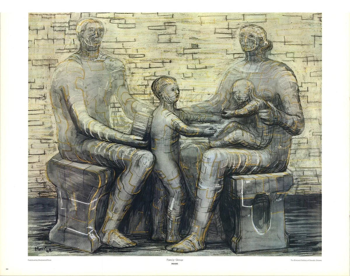 Henry Moore Family Group 1992 lithograph exhibition art poster print featuring a detailed lithograph by Henry Moore