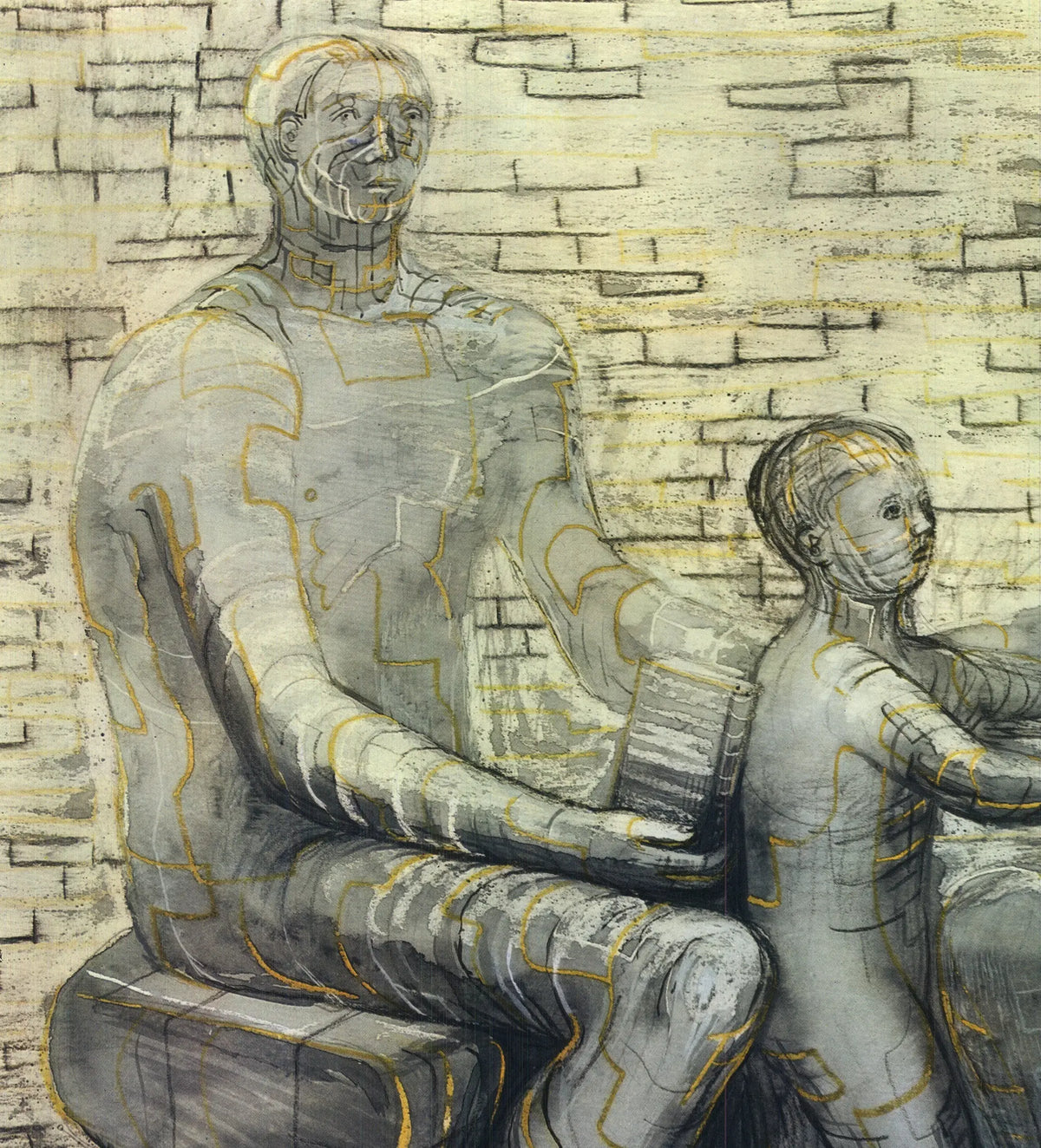 Henry Moore Family Group 1992 lithograph art poster print, showcasing Moore's sculpture artwork on textured paper.