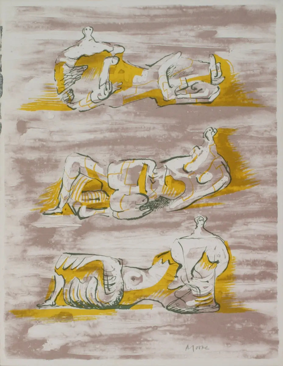 Henry Moore XXième Siècle original lithograph, abstract modernist art print featuring organic shapes and bold lines.