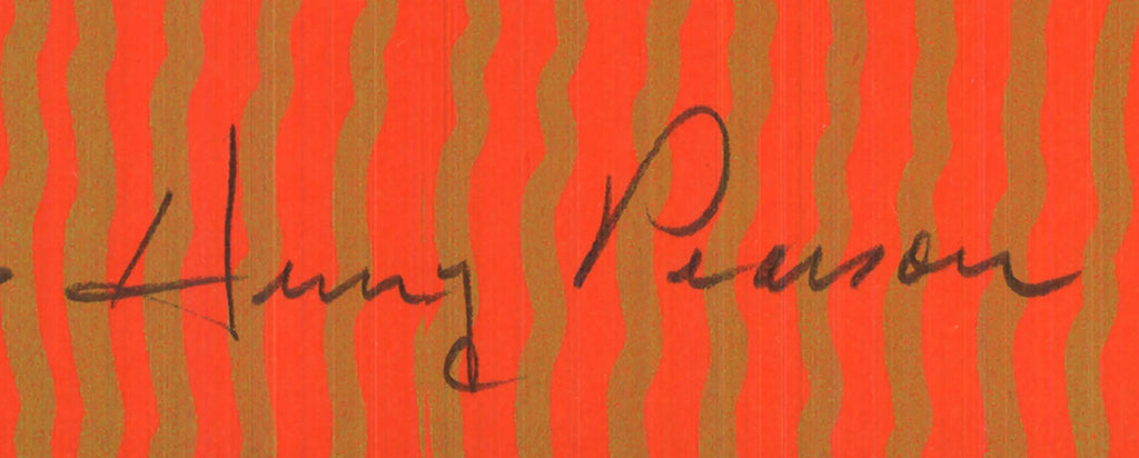 Henry Pearson signed Nue Orange 1975 abstract serigraph art print with bold orange and geometric shapes.