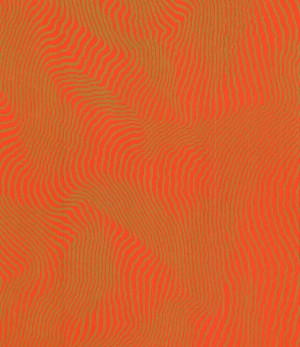 Signed Henry Pearson Nue Orange 1975 abstract serigraph art print featuring vibrant orange and bold geometric shapes.