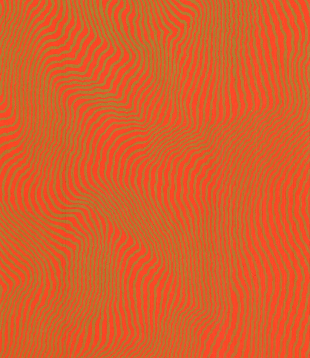 Signed Henry Pearson Nue Orange 1975 abstract serigraph art print featuring vibrant orange and bold geometric shapes.