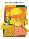 Original Hervé Télémaque Roland Garros 1998 French Open offset lithograph poster showcasing colorful artwork and tennis theme.