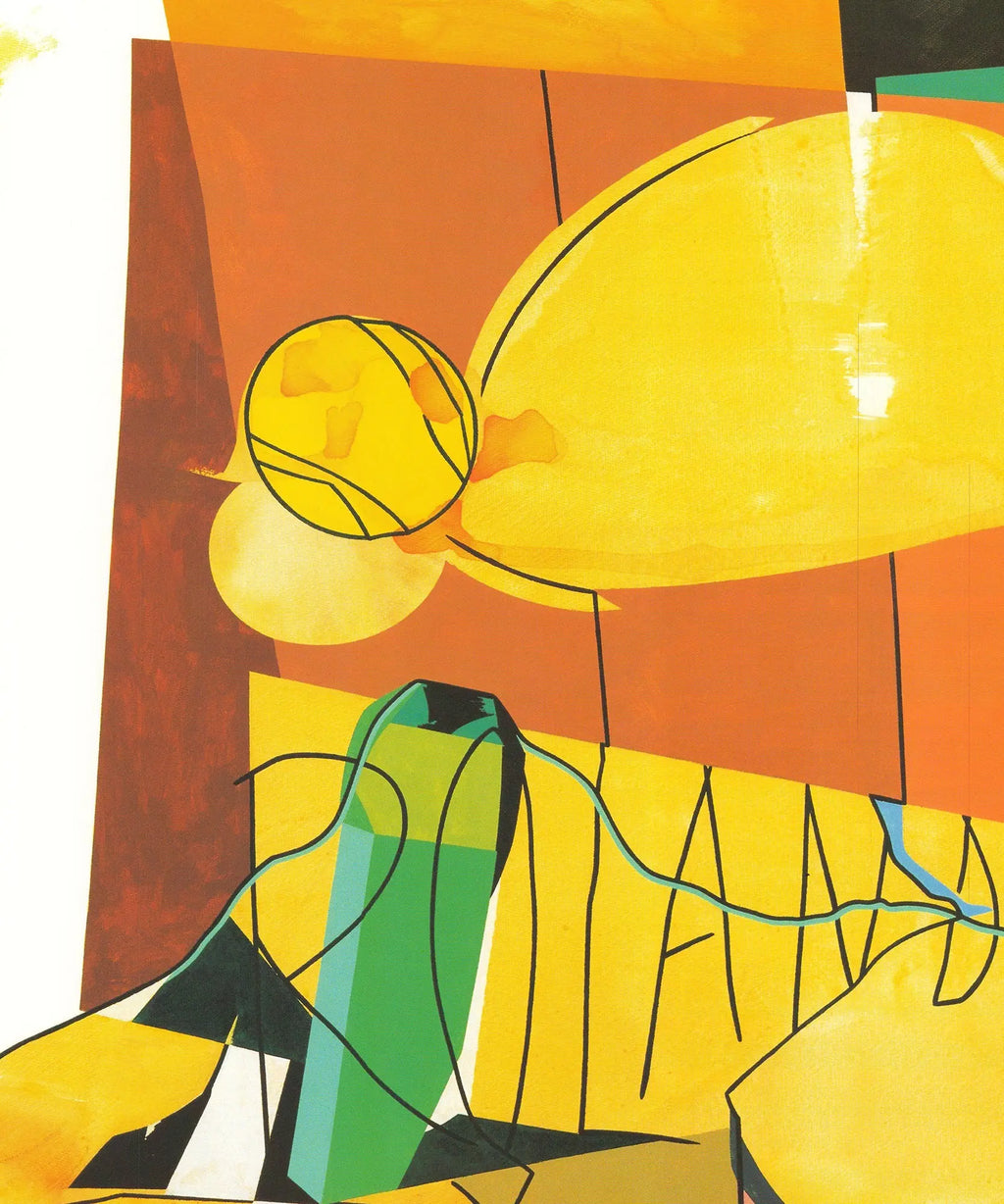 Original Hervé Télémaque French Open 1998 offset lithograph poster featuring Roland Garros imagery and vibrant colors.