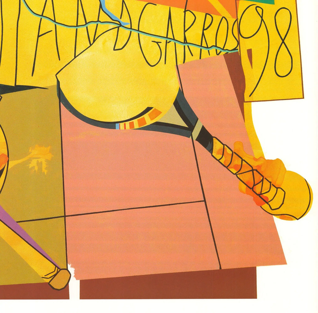 Original Hervé Télémaque Roland Garros 1998 French Open offset lithograph poster featuring vibrant artwork and bold colors.