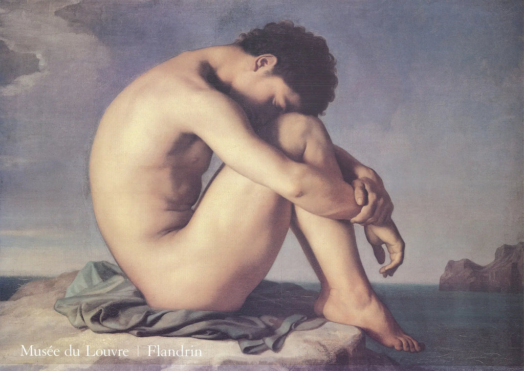 Portrait of Hippolyte Flandrin by the Sea, 1989 Louvre exhibition poster featuring Flandrin’s classical style artwork.