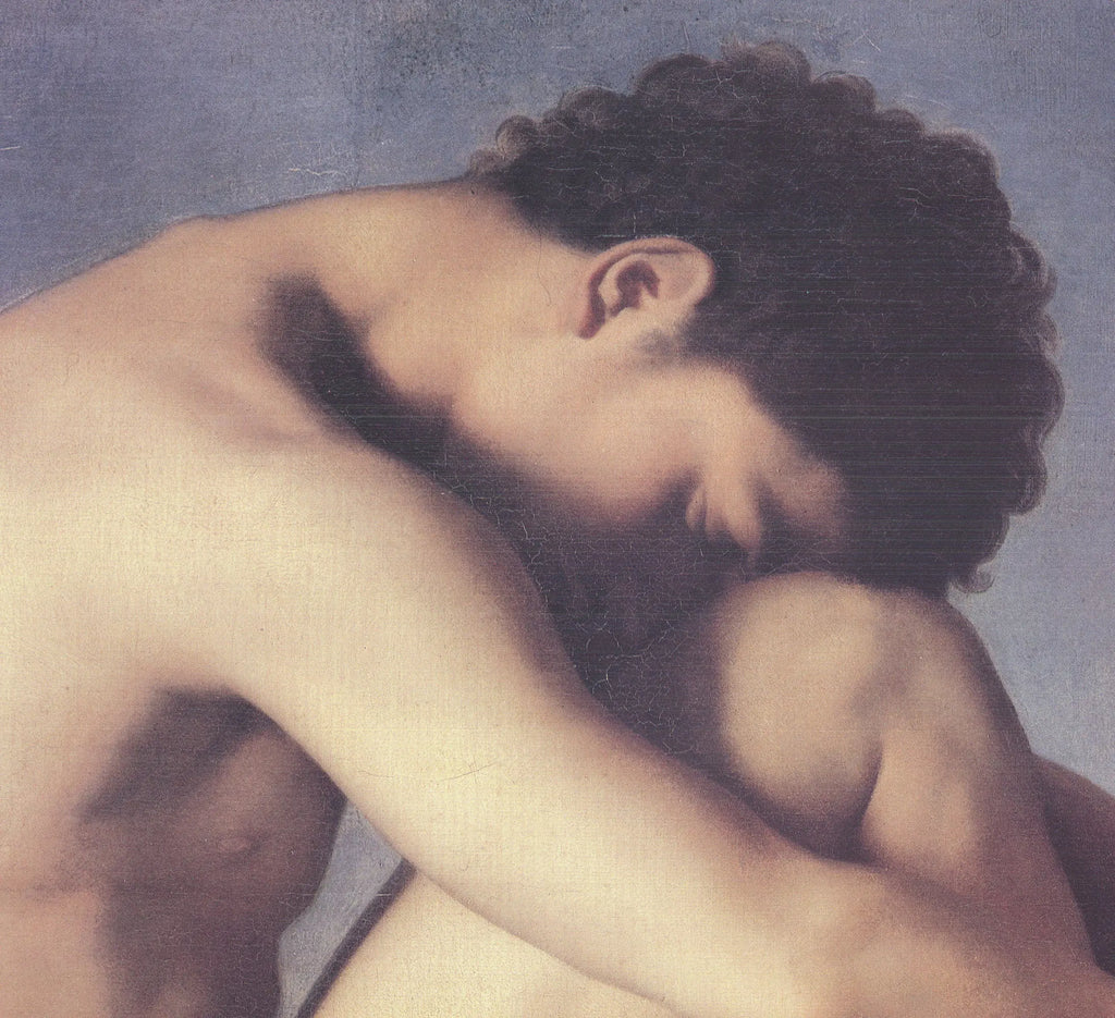 Hippolyte Flandrin portrait by the sea, 1989 Louvre exhibition poster showing a detailed artwork of the artist's face.