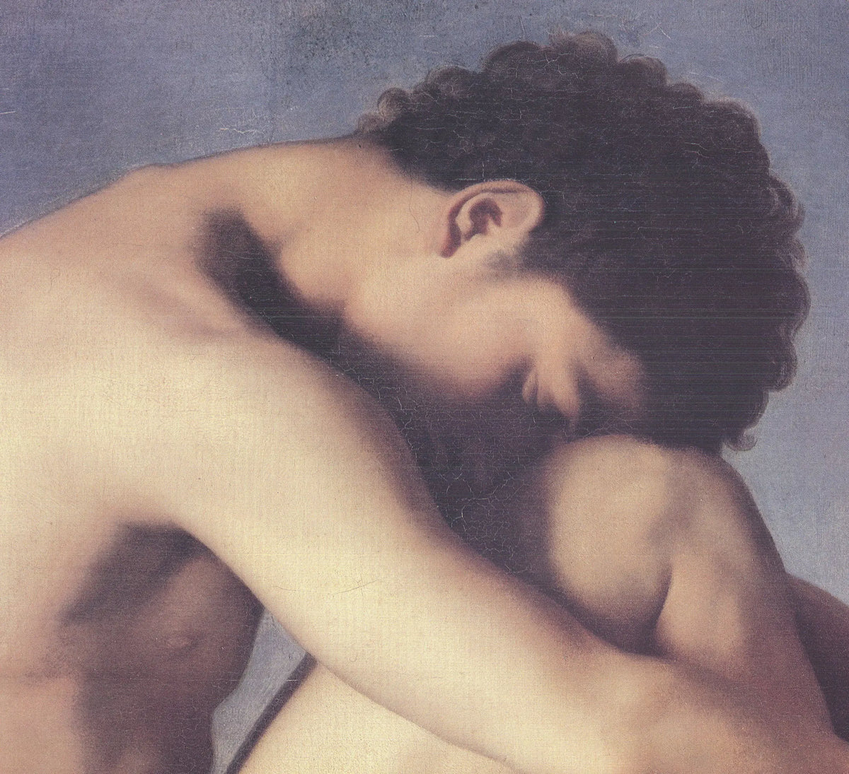 Hippolyte Flandrin portrait by the sea, 1989 Louvre exhibition poster showing a detailed artwork of the artist's face.