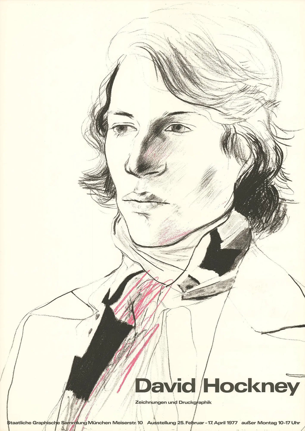 Vintage David Hockney exhibition poster print featuring Peter with a scarf, 1977