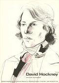 Vintage David Hockney exhibition poster print featuring Peter with a scarf, 1977