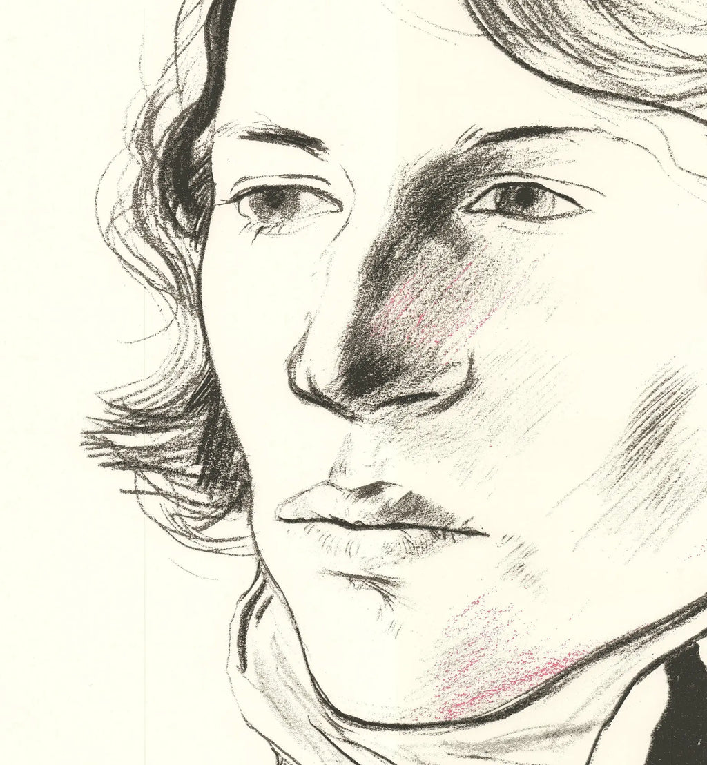 Vintage David Hockney exhibition poster print featuring Peter with a scarf, from 1977