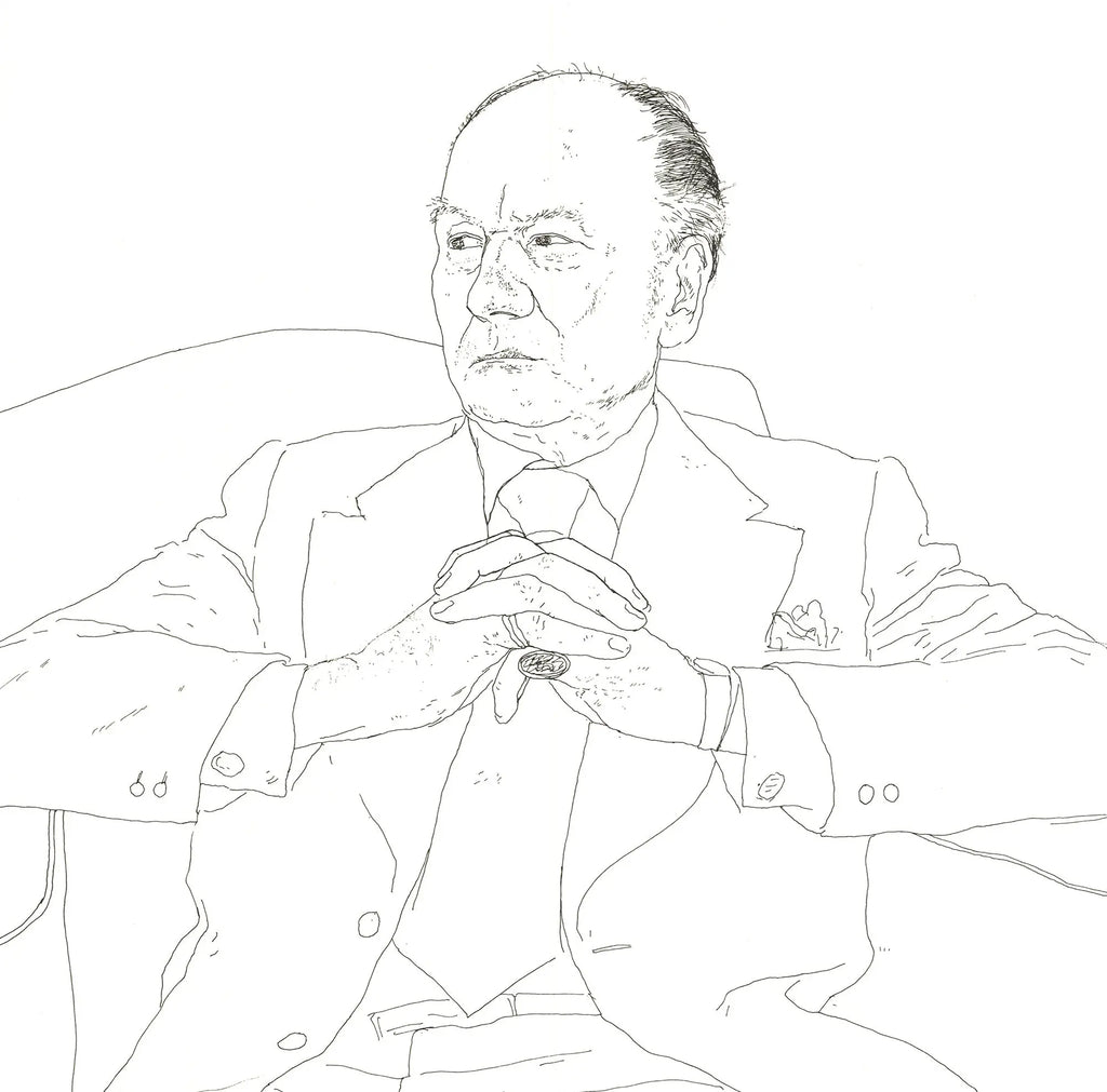 David Hockney portrait of Sir John Gielgud 1979 lithograph poster showing a vibrant artistic depiction of the actor.