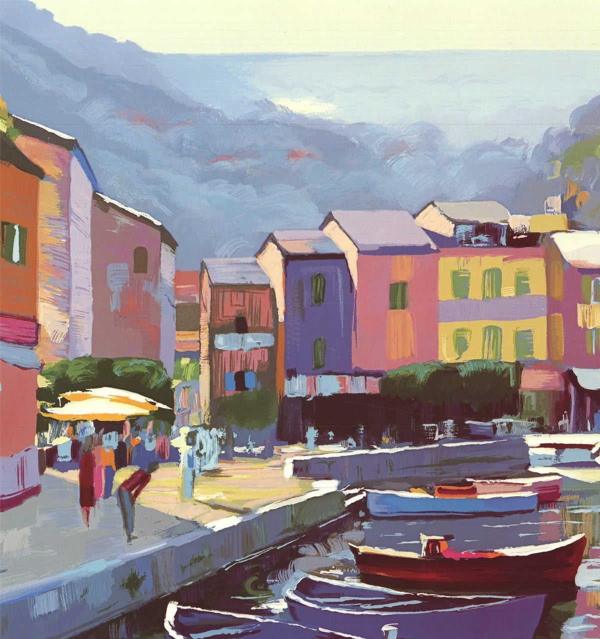 Howard Behrens Memories of Italy 1993 Mediterranean landscape art poster depicting scenic Italian coastal views and vibrant colors.