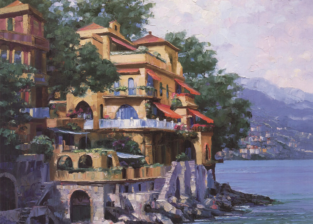 Howard Behrens Portofino Villa Italian Riviera Mediterranean art print poster featuring scenic coastal landscape and vibrant colors.