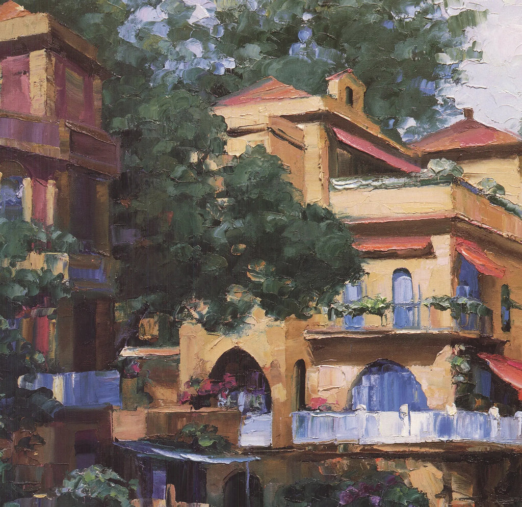 Howard Behrens Portofino Villa Italian Riviera Mediterranean art print poster showing scenic coastal villa and vibrant seaside views