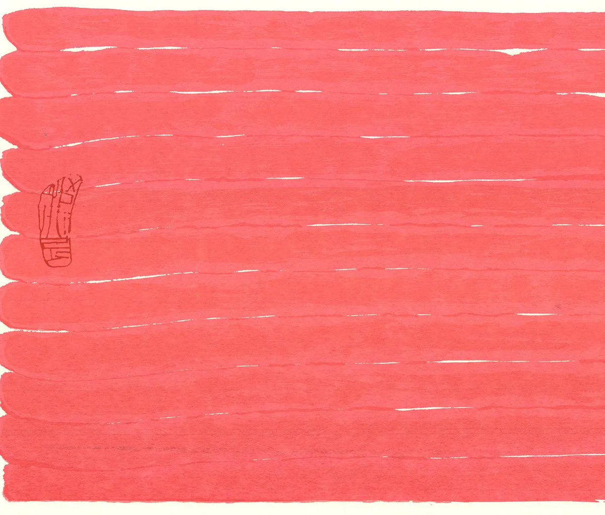 Red abstract modern lithograph art poster by Hsiao Chin, featuring bold shapes and vibrant colors in a contemporary design.