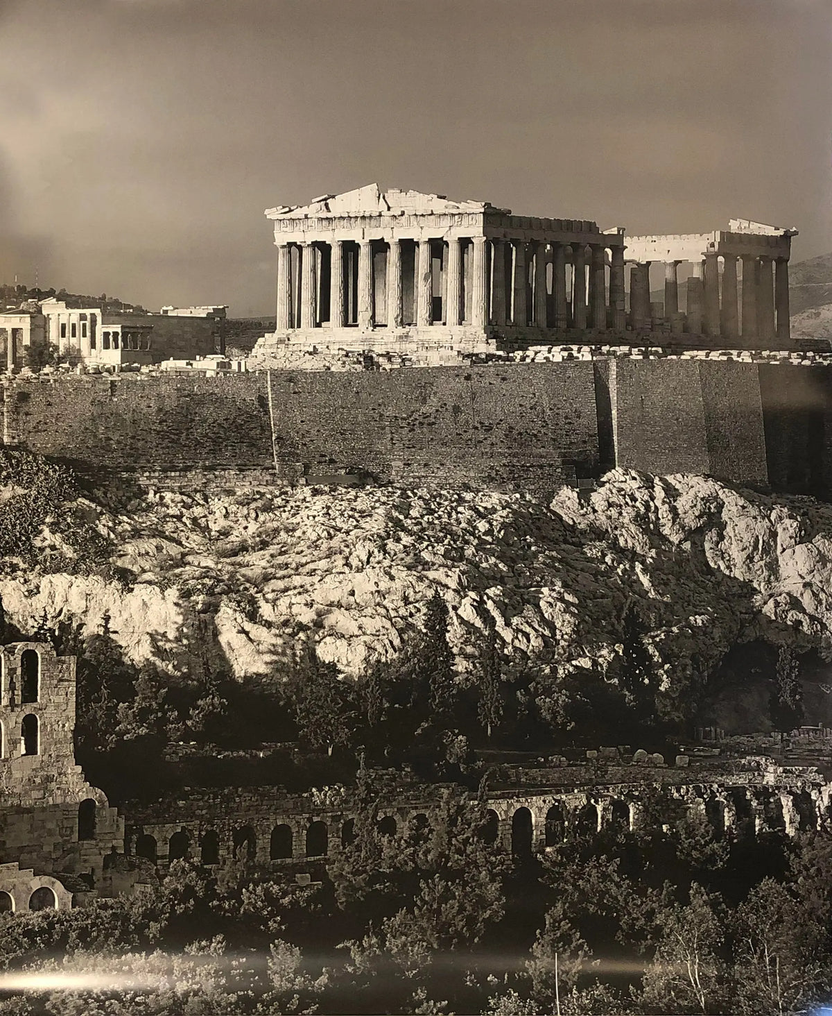 Large Huber R. Schmid The Acropolis Athens offset lithograph, detailed view of the historic monument in vibrant colors.