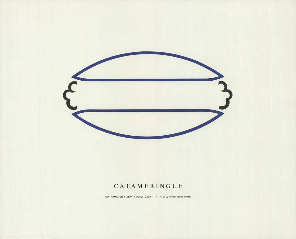 Original limited edition serigraph print by Ian Hamilton Finlay titled "Catameringue" from 1970, showcasing vibrant abstract artwork.