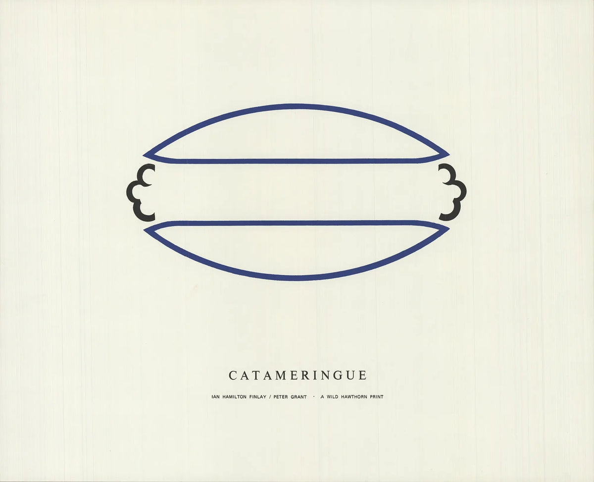 Original limited edition serigraph print by Ian Hamilton Finlay titled "Catameringue" from 1970, showcasing vibrant abstract artwork.