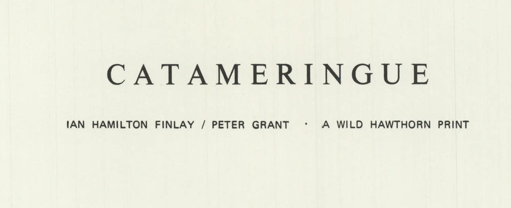 Original limited edition serigraph print by Ian Hamilton Finlay titled "Catameringue" from 1970, showing abstract artwork with vibrant colors.