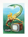 Vintage 1957 Irradio television poster by Gino Boccasile showcasing Italian design, featuring a colorful retro TV illustration.