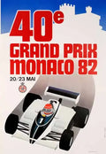 Vintage 1982 Monaco Grand Prix Formula 1 poster by Grognet, featuring classic racing scenes and vibrant colors from the iconic event.