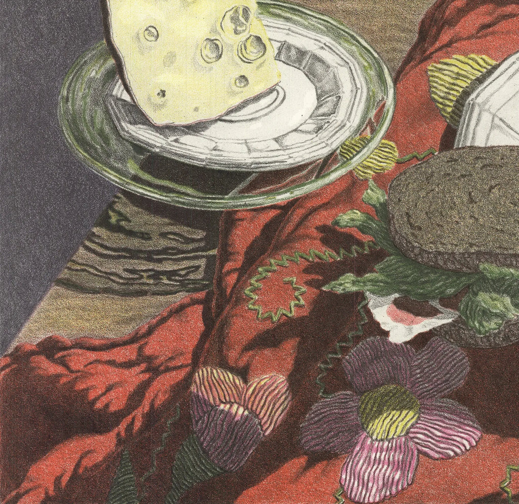 Original Jack Beal Wisconsin Still Life 1977 lithograph poster, showcasing vibrant colors and detailed artwork from the exhibition.