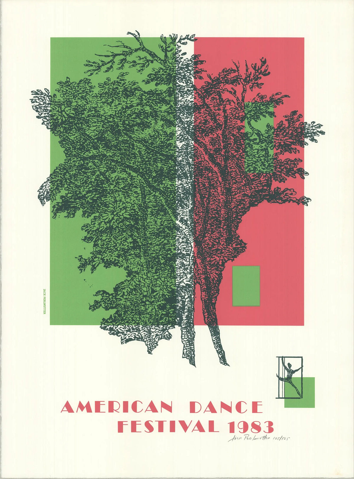 Signed original lithograph print by Jack Perlmutter featuring American Dance Festival 1983 artwork, showcasing vibrant dance imagery.